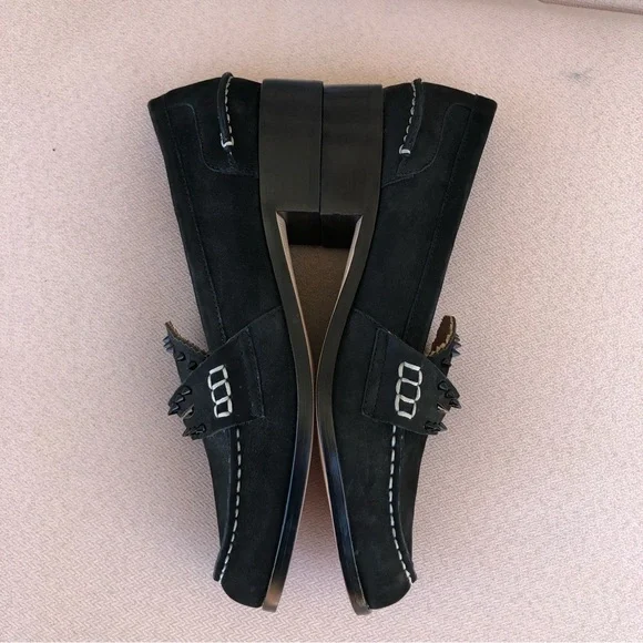 True Ivy Leather Black Ally Nubuck Studds Details Penny Slip On Loafer 8M - Picture 8 of 15